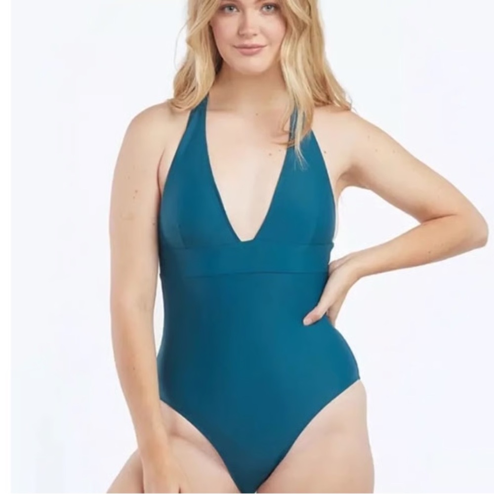 NWOT Summersalt “The Halter Plunge” V-Neck One-Piece Women’s Swimsuit Blue Size4